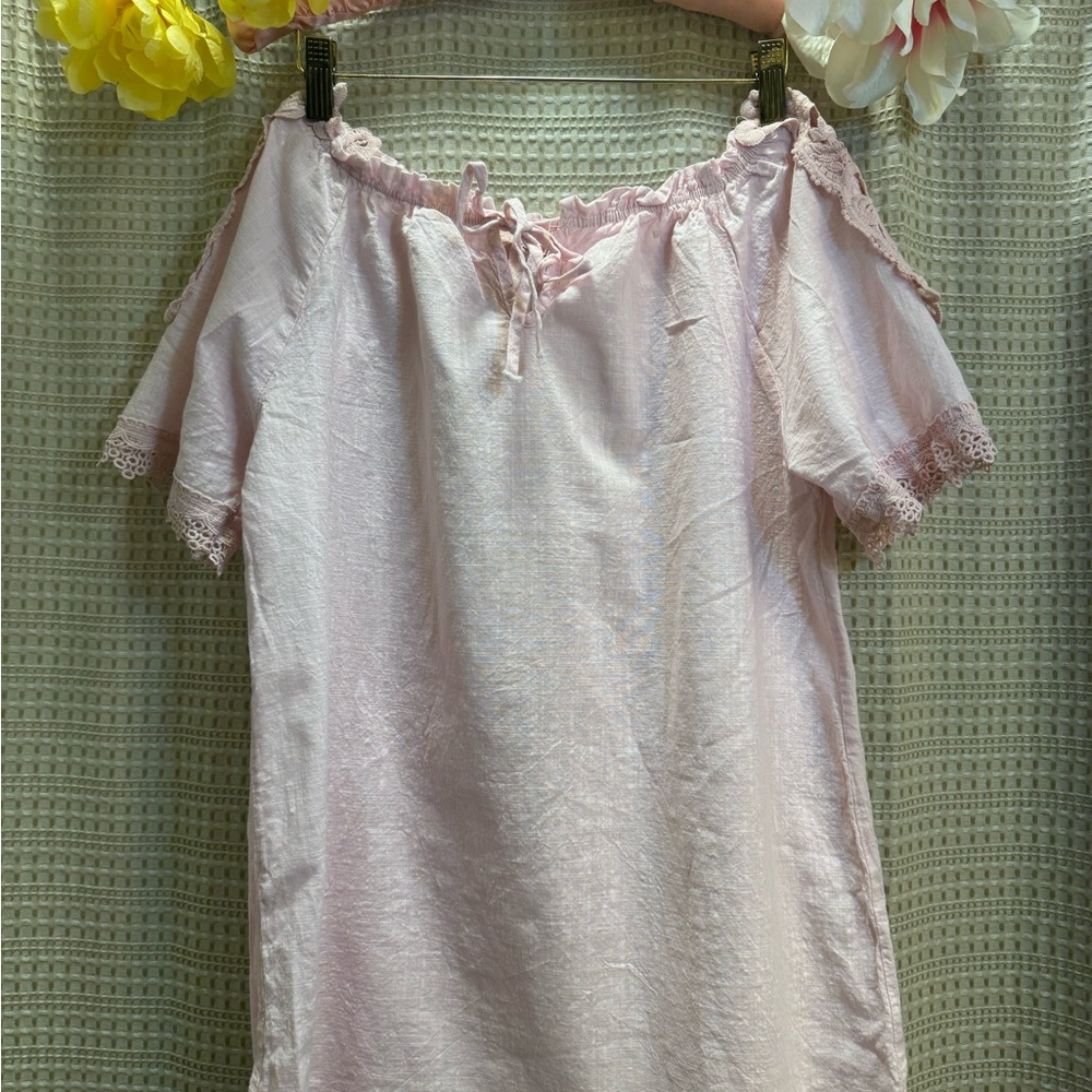Women's Pink Off-Shoulder Lace Trim Nightgown